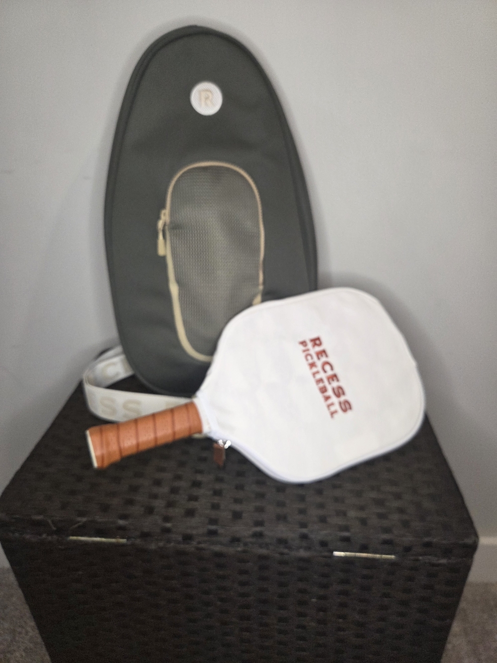 Recess Pickleball Paddle With Cover and Green Carry Case - White and Green